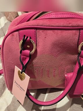 Juicy Couture Hot Pink Suede Mini Satchel with Gold Stud Heart